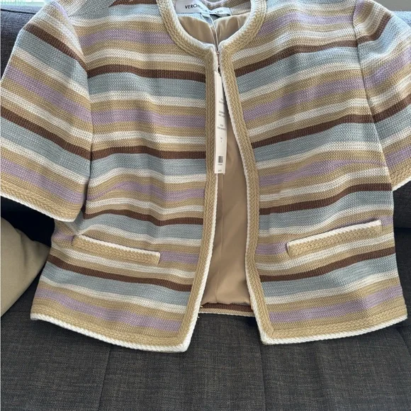 Veronica Beard Wyatt Jacket in Stone Khaki Multi - Picture 2 of 3